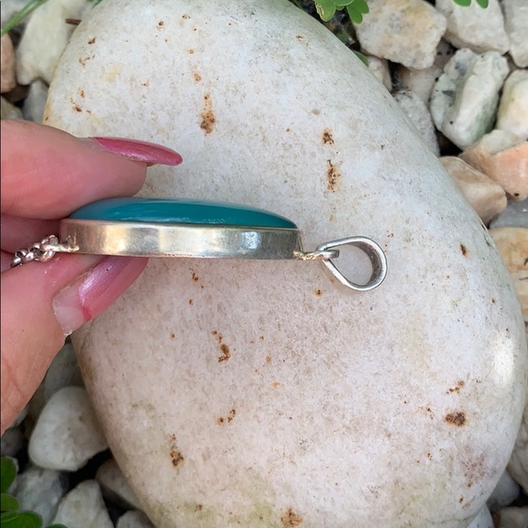 Sterling Tear Drop Glass Dangle Chain Pendant - Picture 8 of 17